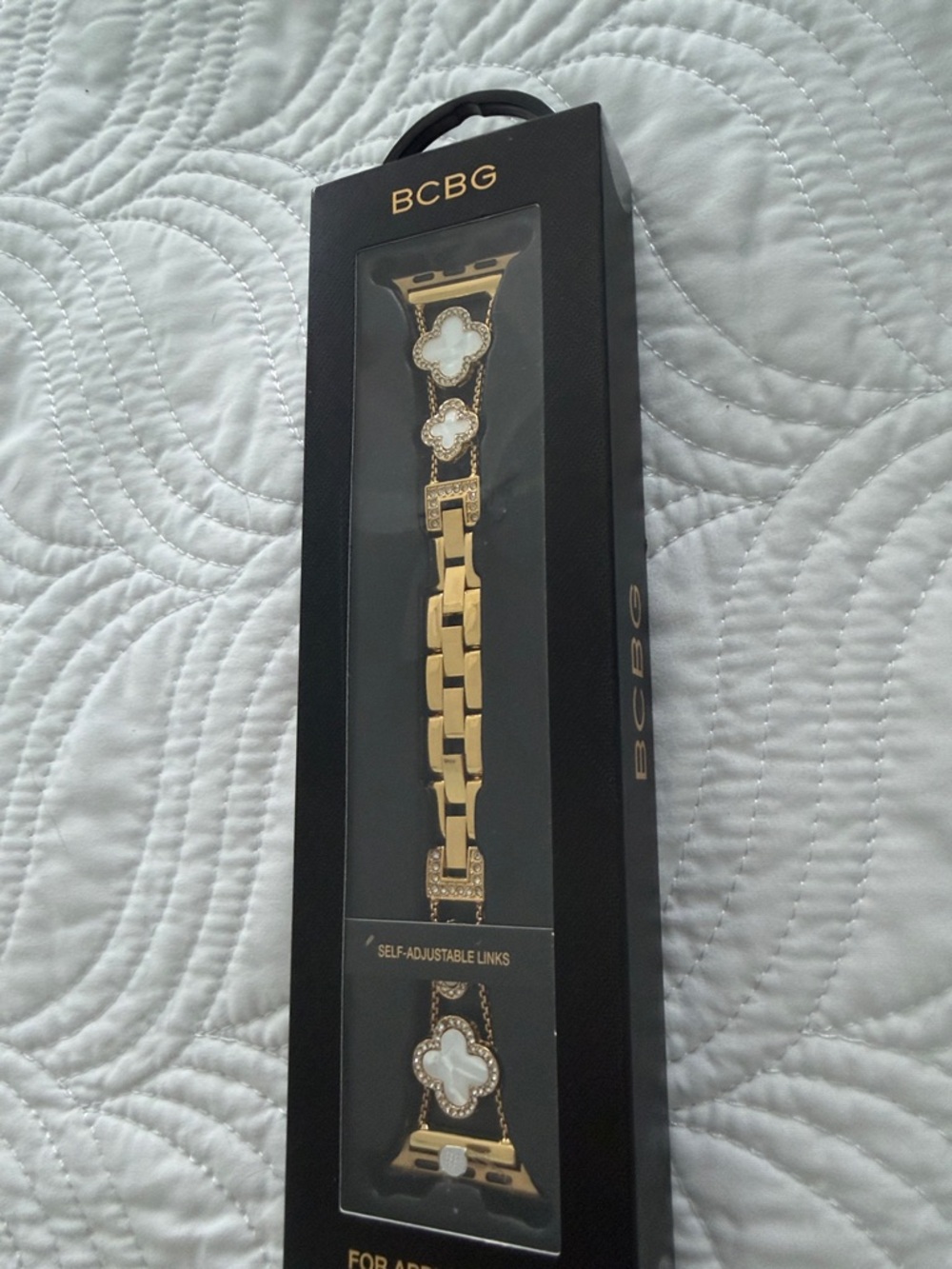 BCBG Gold and White Clover Accent Watch Band